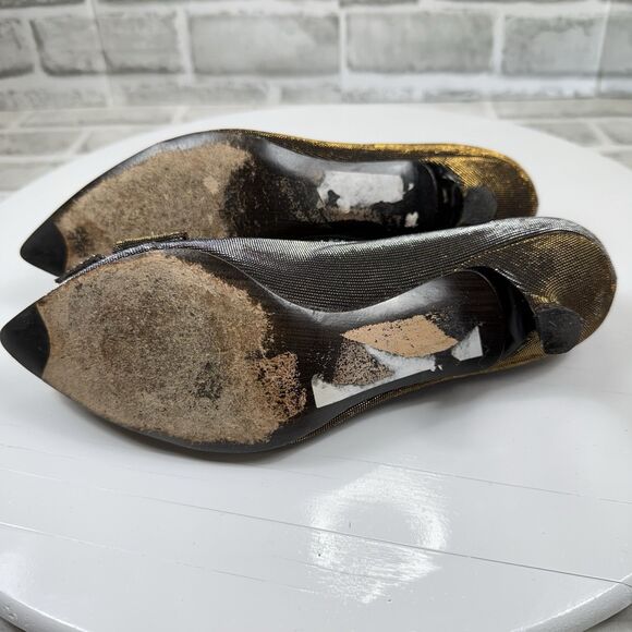 Stuart Weitzman Women's Size 6 Metallic Sparkle Fabric Bow Pump Kitten Heels - Picture 5 of 10